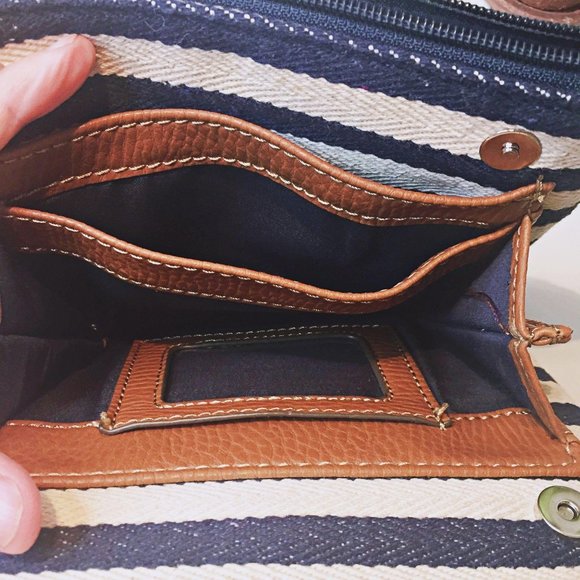 CHAPS Navy and White Striped Crossbody Leather - Picture 6 of 11